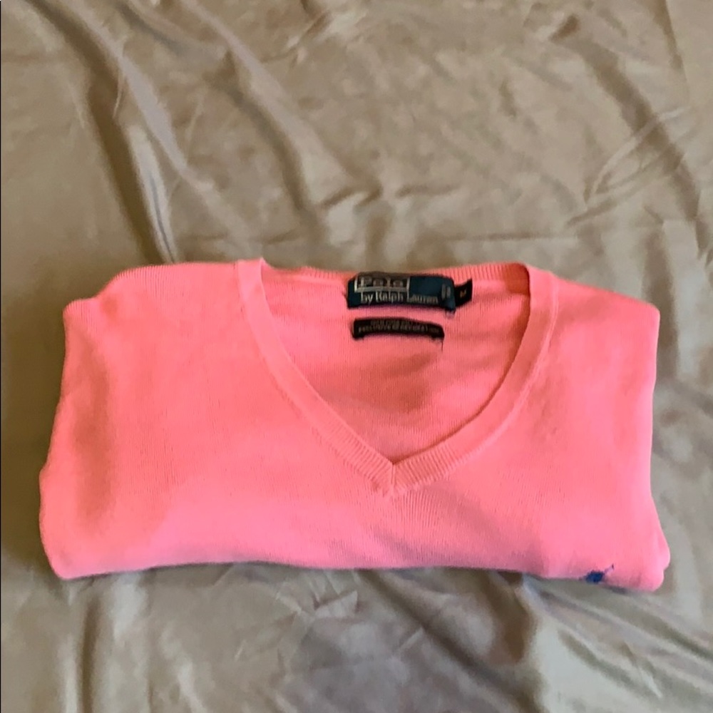 Pink v neck polo sweater